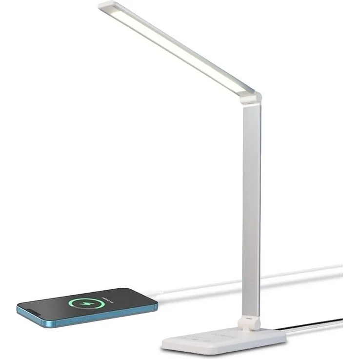 LQWELL Schreibtischlampe LED Schreibtischlampe Dimmbar Metallmaterial, LED wechselbar, 5 Farben & 10 Helligkeitsstufen Augenfreundliche Nachttischlampe, USB-Aufladung, Touch-Steuerung & Memory-Funktion – Bild 1
