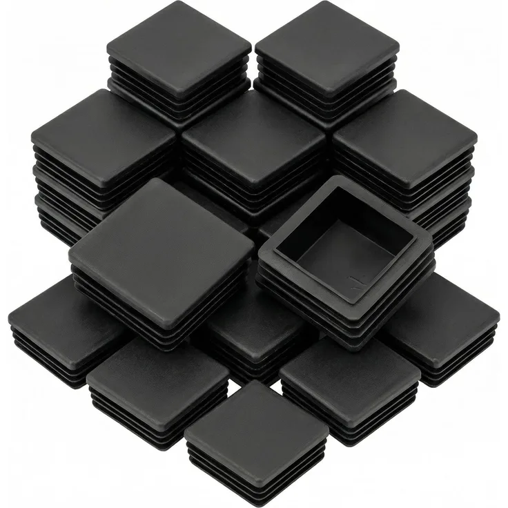 QWORK® Lamellenstopfen für Vierkantrohre, Endkappen für Rohre, Rohrstopfen Quadratisch, Stuhlbeine, Kunststoff, quadratisch, 40x40 mm, Schwarz, 20 Stück