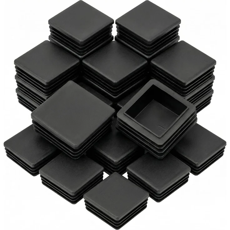 QWORK® Lamellenstopfen für Vierkantrohre, Endkappen für Rohre, Rohrstopfen Quadratisch, Stuhlbeine, Kunststoff, quadratisch, 40x40 mm, Schwarz, 20 Stück