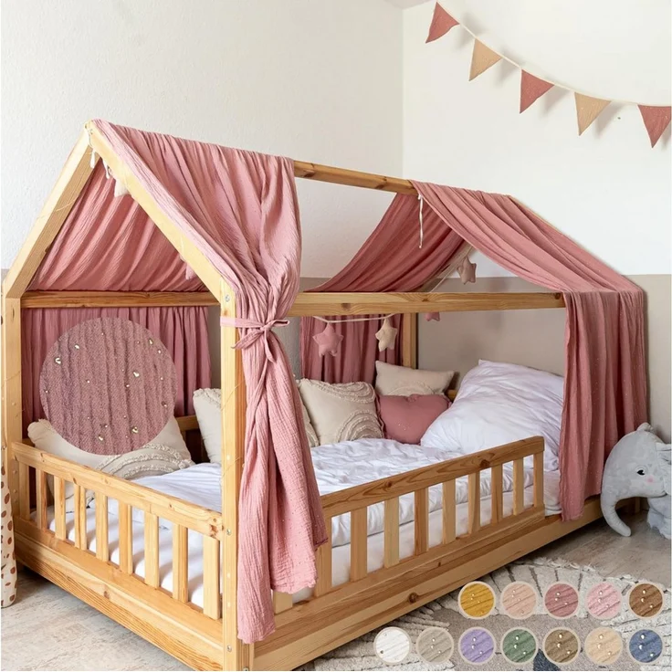 lilimaus Betthimmel Hausbett Himmel Gold aus Musselin - 2er-Set für Kinderbett (1-tlg), 2 Stoffbahnen mit feinen Goldapplikationen - schnell montiert – Bild 1