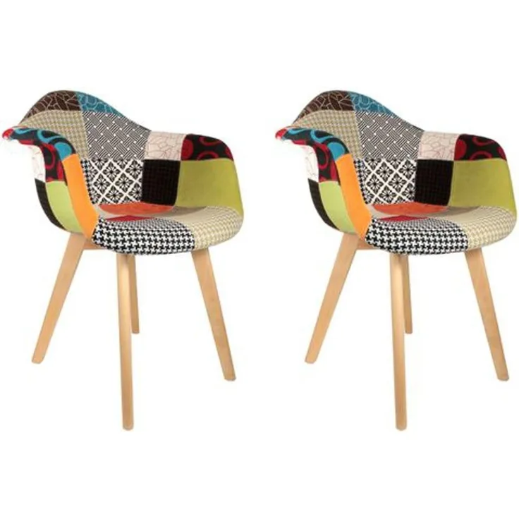 HOME DECO FACTORY The HD3096 Sessel, skandinavisch, Patchwork, Holz + Polyester, Mehrfarbig, 62 x 60,5 x 86 cm, 2 Stück