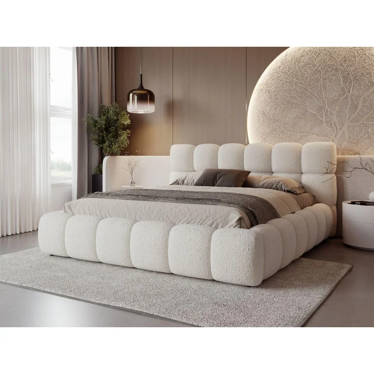 GRAINGOLD Modo Polsterbett 160x200, Doppelbett mit Kopfteil, groß Stauraum, Bouclé-Stoff, Beige – Bild 1