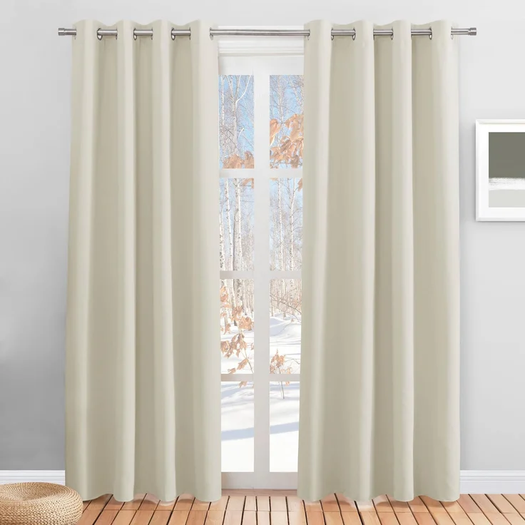 PONY DANCE Thermovorhang Kälteschutz Haustür Vorhang Verdunkelung Ösen | 2er Set H228 x B117 cm, Beige, Gardinen Abdunkelnd, Sichtschutz, UV-Schutz, für Schlafzimmer Wohnzimmer Kinderzimmer Büro
