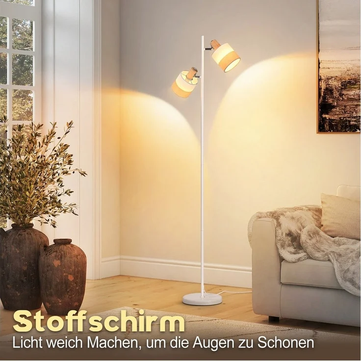 Nettlife Stehlampe Vintage Stehleuchte aus Holz mit 2 E14 Fassungen & Fußschalter, LED wechselbar, für Schlafzimmer (ohne Leuchtmittel) – Bild 3