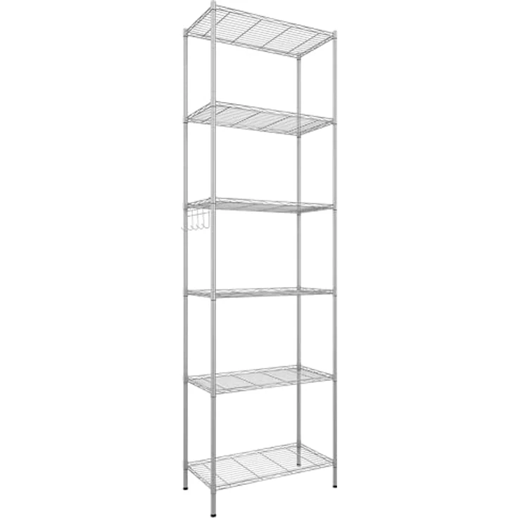 Himimi 6 Etagen Standregal Metallregal Küchenregal Badezimmerregal verchromtes Regal mit Seitenhaken und verstellbare Ablagen 54 x 29 x 160 cm, Silber – Bild 2