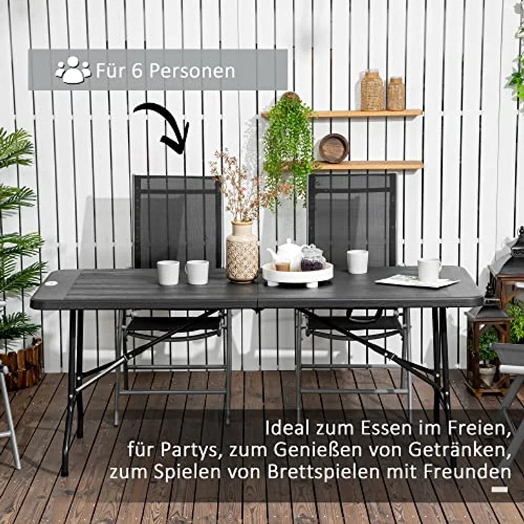 Outsunny Klapp-Gartentisch, dunkelgrau, 180x75.5x73 cm, aus Metall und Kunststoff, für 6 Personen, wetterbeständig und pflegeleicht – Bild 4