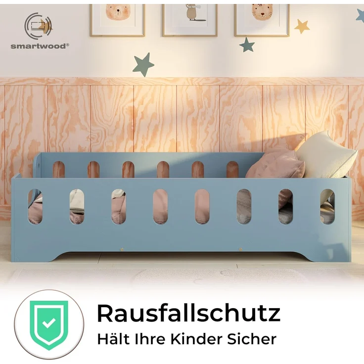 smartwood Kinderbett Bodenbett 140x190 mit Rausfallschutz & Lattenrost - Blau - Kinder Montessori Bett TILA 2B mit glatten Kanten - Betten für schnelle Montage - Bis 300 kg belastbar – Bild 5