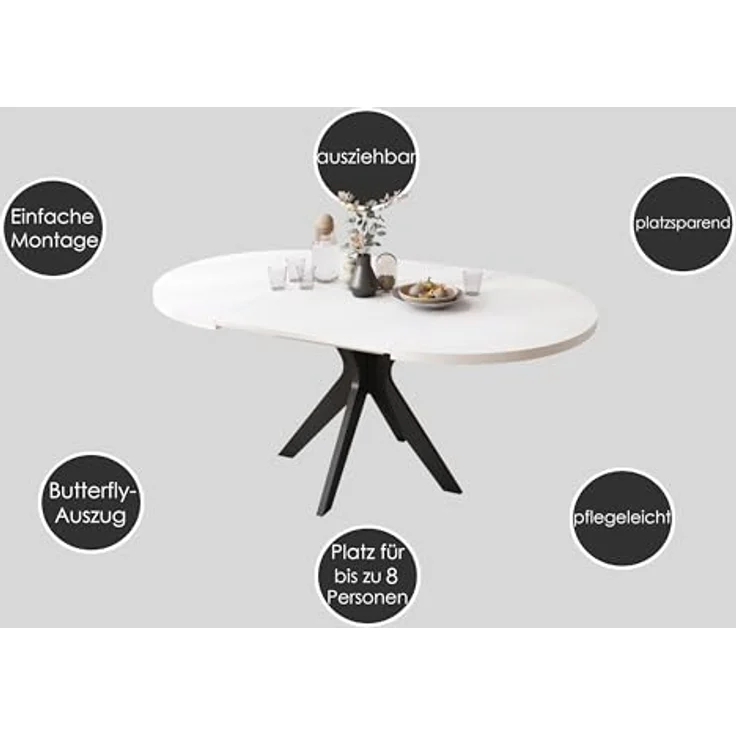 designimpex Esstisch Design Esstisch Renzo rund Esszimmer Tisch oval Echtholzfurnier, Esstisch, Esszimmertisch, Tisch, Ausziehtisch, Küchentisch, Esszimmer – Bild 5
