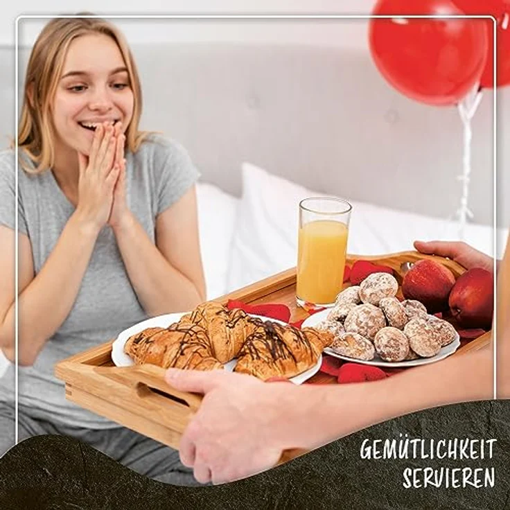 Dimono Tabletttisch DIMONO Bambus Bett Tablett – Klappbares Frühstücks- & Serviertablett, Serviertablett Betttisch – Bild 6