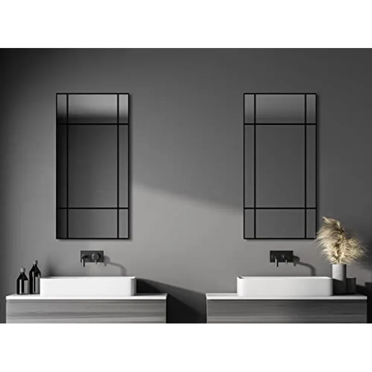 Talos Wandspiegel Black Square 60x120 cm, Eckiger Dekospiegel mit mattem schwarzen Aluminiumrahmen, für Badezimmer und Wohnräume geeignet