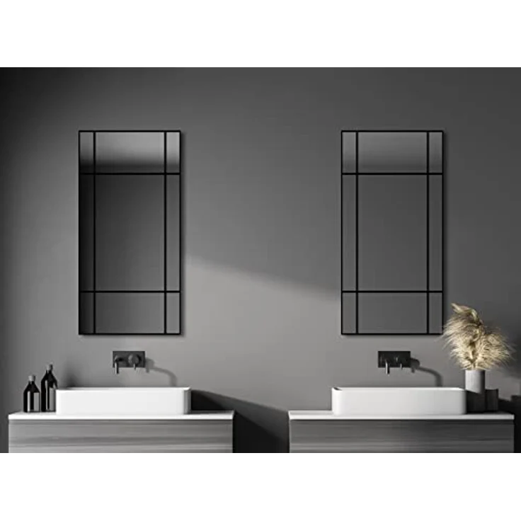 Talos Wandspiegel Black Square 60x120 cm, Eckiger Dekospiegel mit mattem schwarzen Aluminiumrahmen, für Badezimmer und Wohnräume geeignet – Bild 1