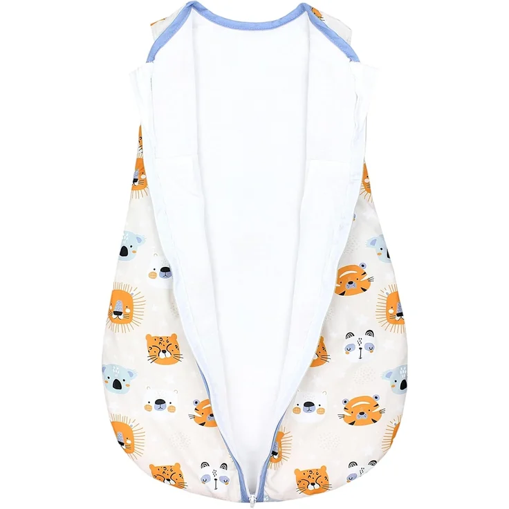 TupTam Ganzjahresschlafsack 2.5 TOG wattiert ärmellos Baby Schlafsack OEKO-TEX, Farbe: Tierköpfe Orange Blau Weiß, Größe: 56-62 – Bild 3
