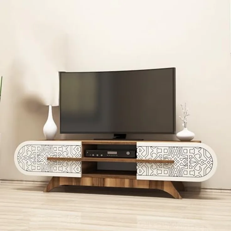 Stylish TV Unit, Walnut & Cream, 145 x 37 x 37 cm | 100% Melamine Coated Particle Board, 18 mm Thick | Perfect for Modern Living Rooms & Entertainment Spaces