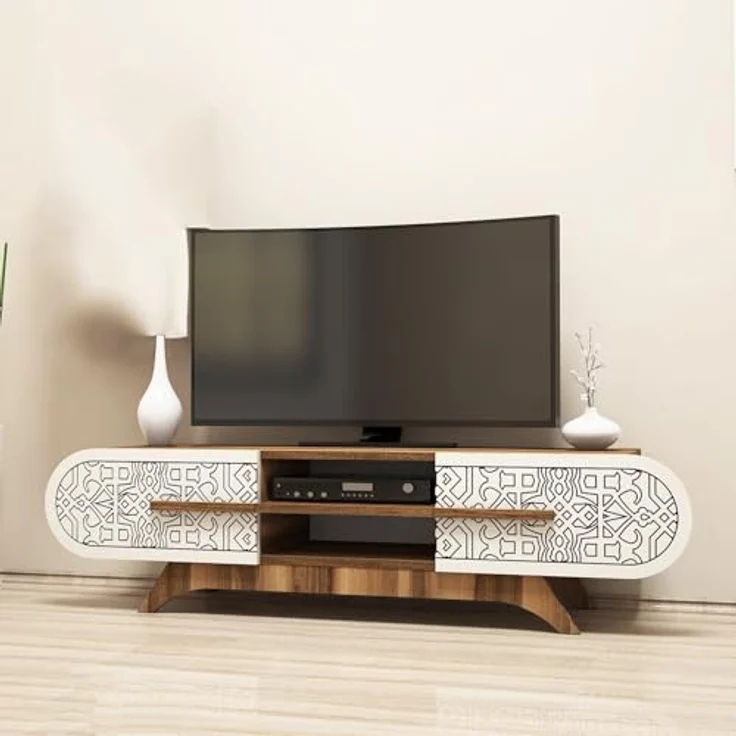 Stylish TV Unit, Walnut & Cream, 145 x 37 x 37 cm | 100% Melamine Coated Particle Board, 18 mm Thick | Perfect for Modern Living Rooms & Entertainment Spaces – Bild 1