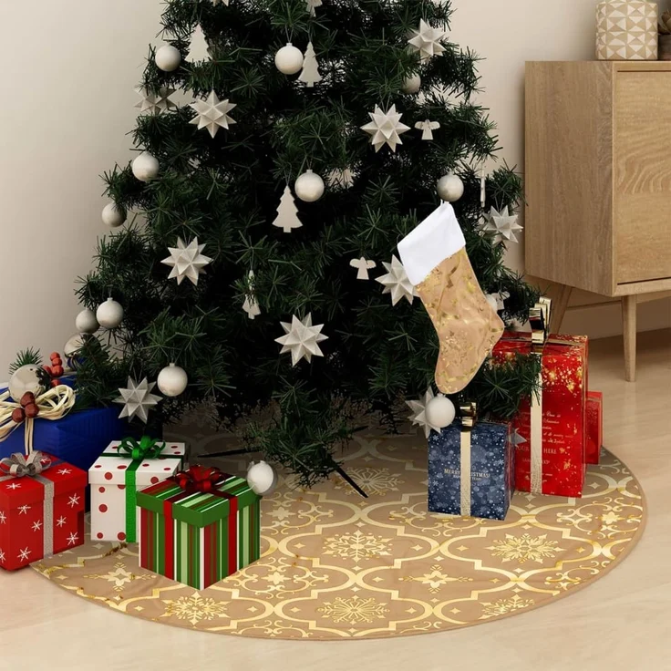 vidaXL Luxus-Weihnachtsbaumdecke mit Socke Gelb 90 cm Stoff 330290 – Bild 1