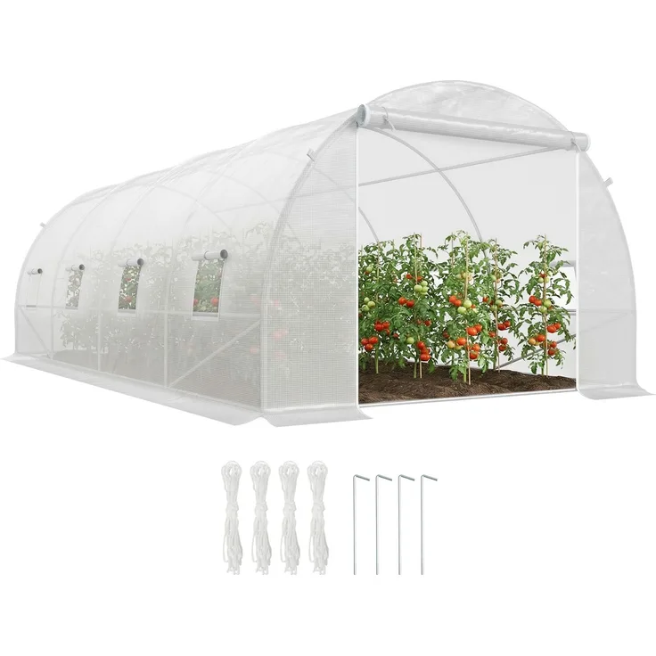 Tunnel-Gartengewächshaus für Pflanzen, 595.0×300.0×200.0cm, Weiß, MELAYR