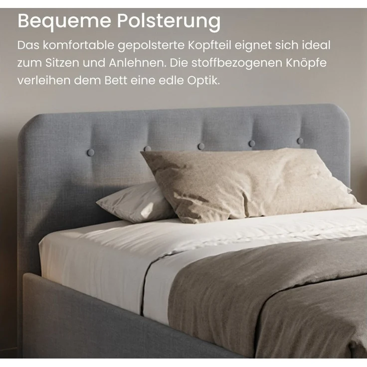 Home Collective Polsterbett Bett mit Stauraum, verstellbarem Lattenrost, viele Größen (Größen: 100x200 120x200 140x200 160x200 180x200 200x200, hochwertiger Strukturstoff, made in Germany), modernes Design mit hochwertigem Strukturstoff 100x200 cm, Grau – Bild 3