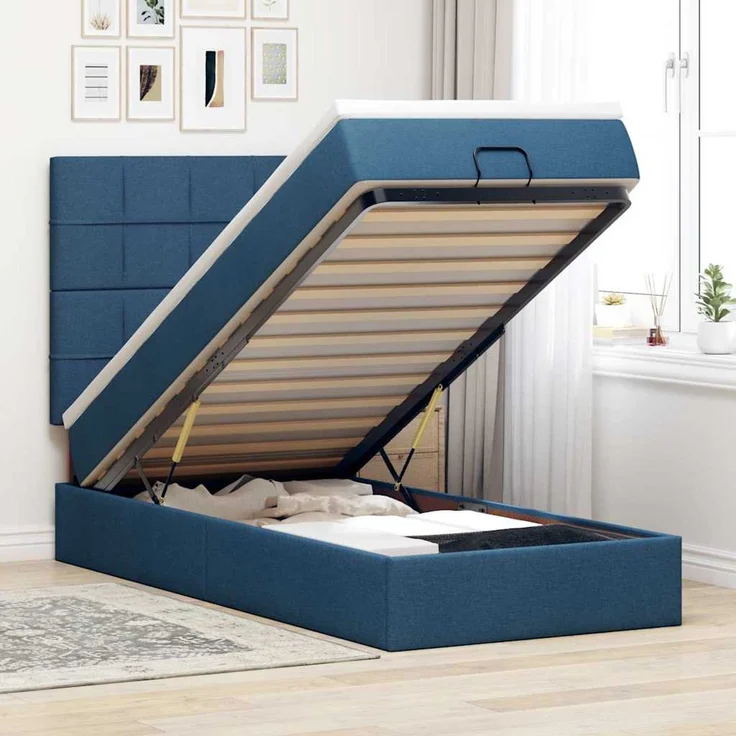 vidaXL Ottomane Bett mit Matratze & LEDs Blau 90x200 cm Stoff 3313981 – Bild 1