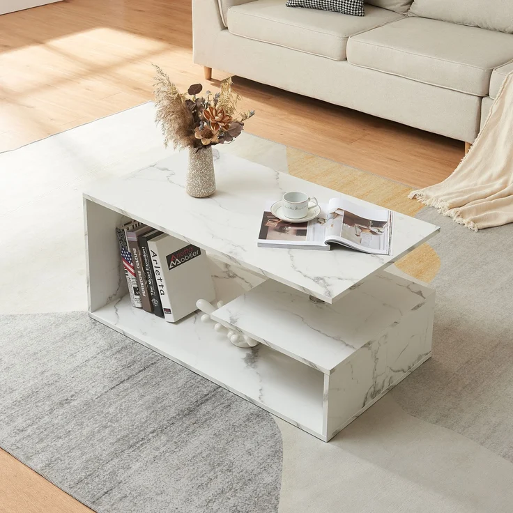 Couchtisch Haarlem 90x50x41 cm Marmoroptik, weiß [en. casa] – Bild 2