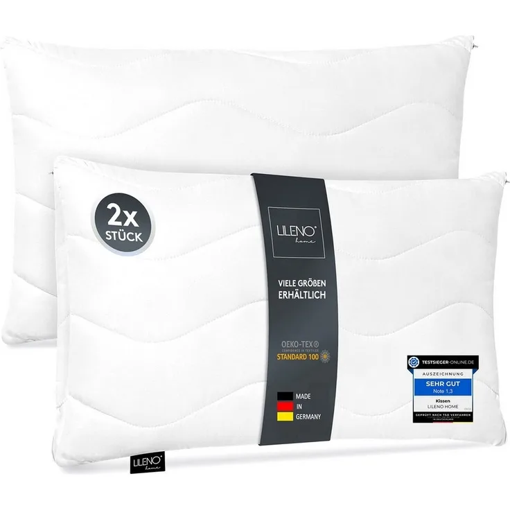 LILENO HOME Kopfkissen - gestepptes Kissen in verschiedenen Größen - Made in Germany, Füllung: 100% Polyester, Rückenschläfer, Seitenschläfer, Bauchschläfer, Set, 2er Set, Kopfkissen 50x75 cm, allergikergeeignet, Bettkissen oder Dekokissen