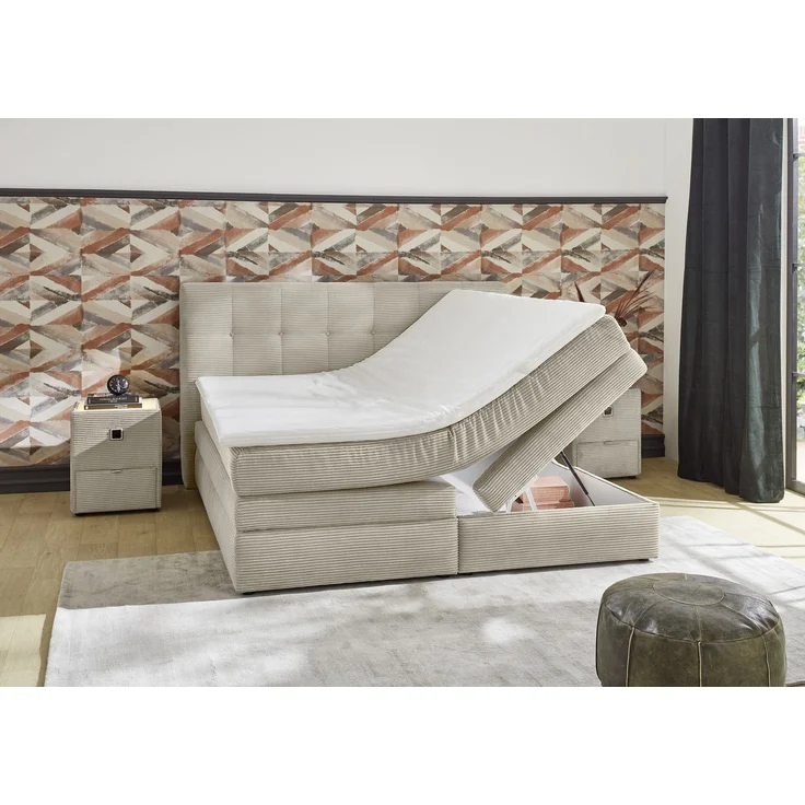 Boxspringbett 180x200 cm H3 Federkernmatratzen Bonell Topper in Cord Beige Grau – Bild 5