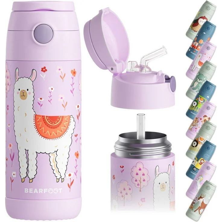 BEARFOOT Trinkflasche Thermo Kinder Trinkflasche Edelstahl - Lama lila, Thermosflasche, auslaufsicher, Edelstahl, Kinderflasche, BPA-frei – Bild 1