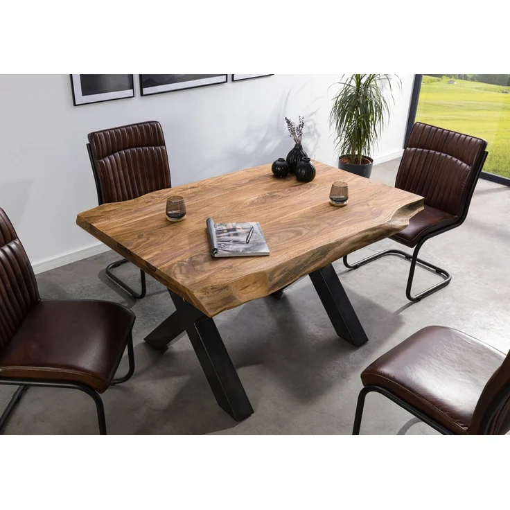 Baumtisch Sheesham 160x90x77 natur gebeizt / X-Beine anthrazit glänzend FREEFORM 5 – Bild 2