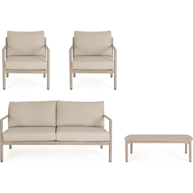 4er Garten-Set Risuri - Aluminium Timber Natur & Polyester-Stoff Beige – Bild 4