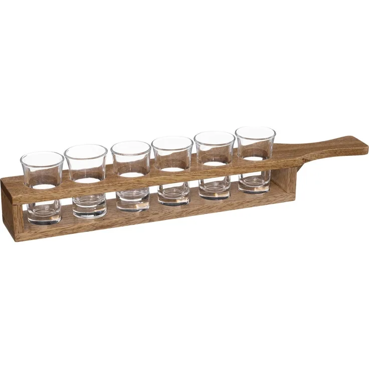 Serviertablett für Shots, Holz, 6 Schnapsgläser