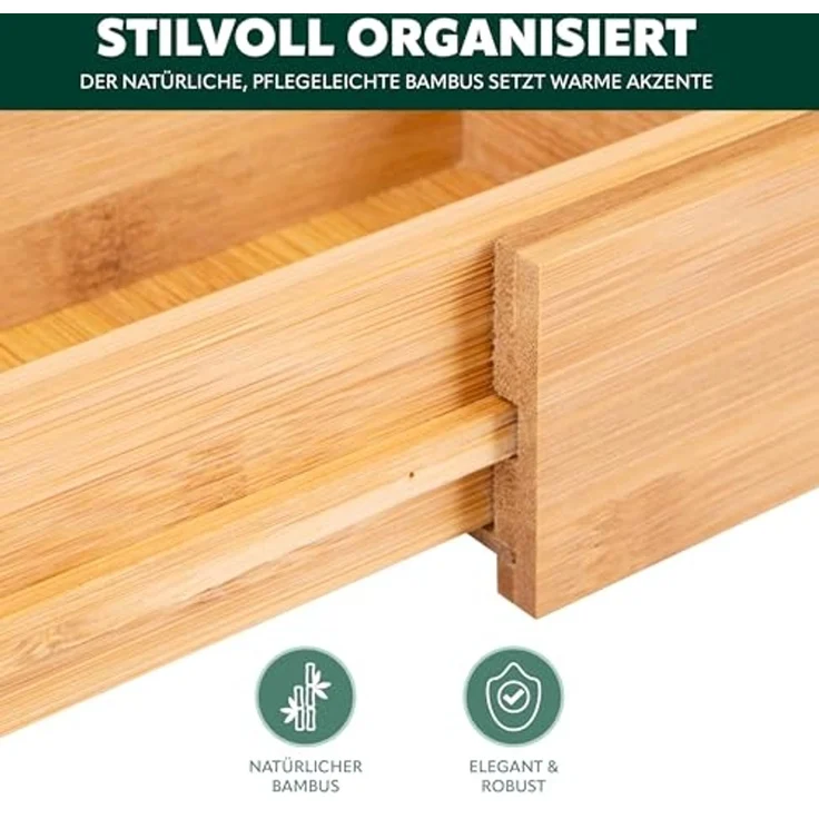 Besteckkasten ausziehbar / Bambus / ca. 33,7 - 50 x 44,7 cm Schubladeneinsatz Besteckeinsatz – Bild 5
