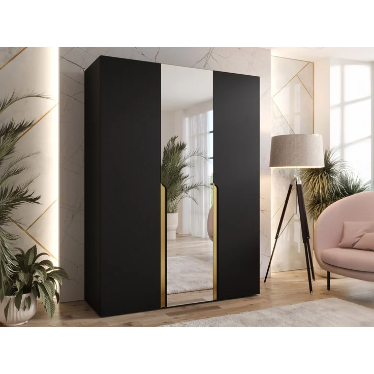 Kleiderschrank Veluna II 150 (Farbe: Schwarz / Schwarz + Gold) – Bild 2