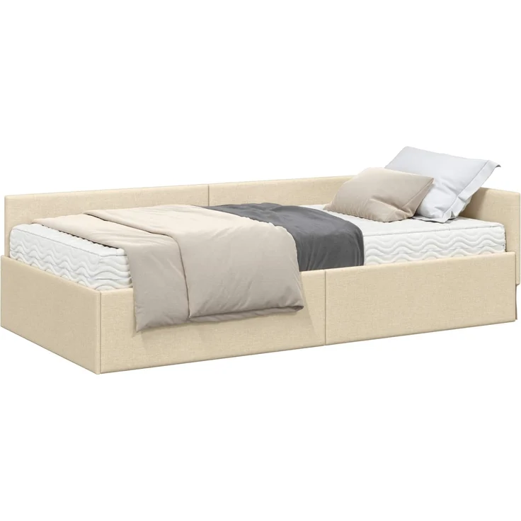 vidaXL Eckbettgestell mit Matratze 2 stk. Creme 80 x 200 cm Stoff 3393587 – Bild 2