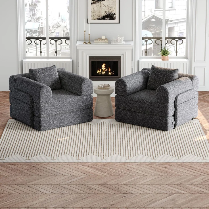 Schlafsofa mit Ablagefach & Stahlrahmen, wandelbarer Einzelsitz Sofa Bett mit rutschfester Unterlage,2-Sitzer,Grau – Bild 4