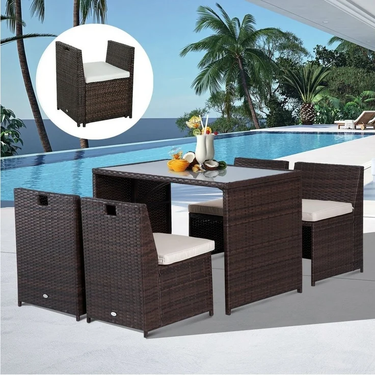 Outsunny Sitzgruppe Polyrattan Garnitur als 5-teiliges Set – Bild 3