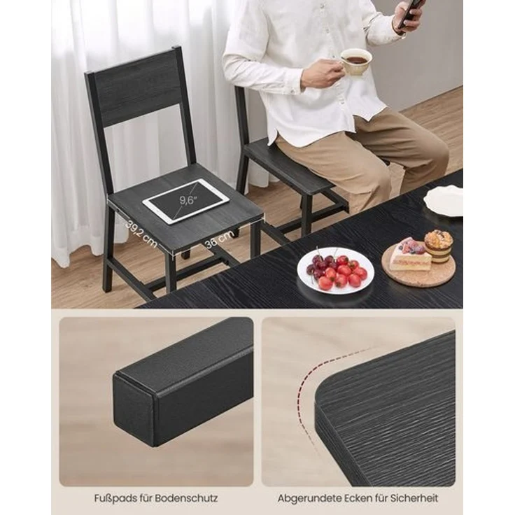 Vasagle Esszimmerstühle, Küchenstühle, 2er Set, Metallrahmen, für Esszimmer, Wohnzimmer, Küche, anthrazitgrau-tintenschwarz – Bild 4