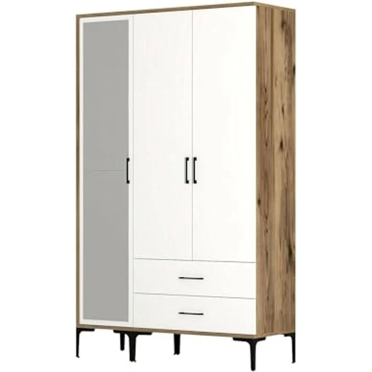 Dmora Kleiderschrank 3 Türen Shaula 120x47,5 cm Braun 2 Regale – Bild 3
