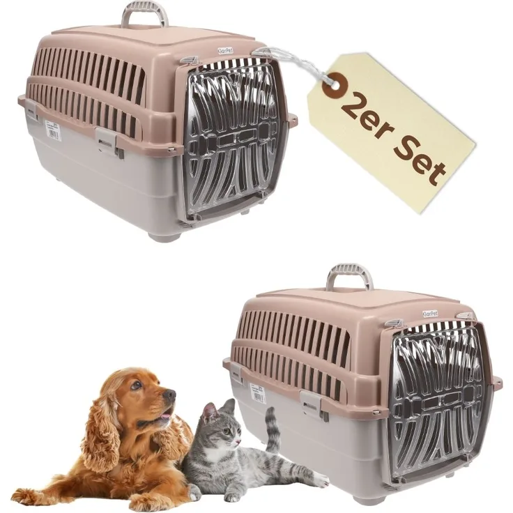 2er Set Transportbox Hundebox Katzentransportbox Kaninchen Transport Auto Box Korb Katzenbox extra viele Luftschlitze sicheres Schloss