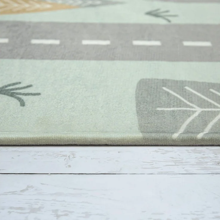 KADIMA DESIGN Kinderteppich waschmaschinenwaschbar Waldwege‑Muster Kinderzimmer Kinderteppich, Rund, Höhe: 4 mm, 100% Polyester, Rücken aus Felt + Dots, Rund, 120Dcm, Türkis – Bild 3