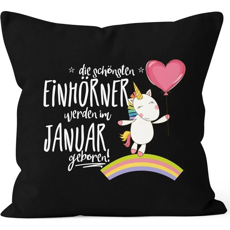 MoonWorks Dekokissen Kissenbezug die schönsten Einhörner werden im Januar geboren Kissen-Hülle Deko-Kissen 40x40 Baumwolle MoonWorks®