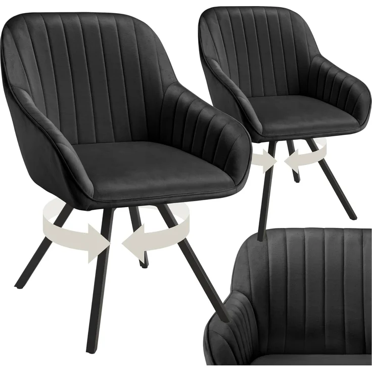 tectake Esszimmerstuhl Drehbarer Armlehnstuhl (2er Set, 2 St), gepolstert, in Samtoptik – Bild 1