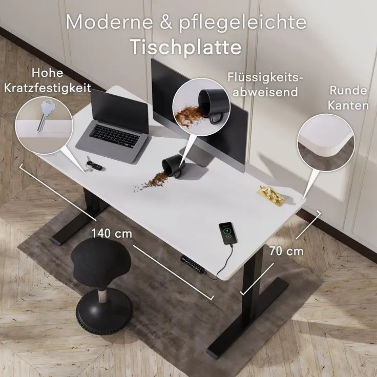 DESKSPACE Tischplatte 2,5 cm Extra-Dick – Weiße Schreibtischplatte 160×80 cm, Ideal für höhenverstellbare Schreibtische, robust & langlebig – Bild 2