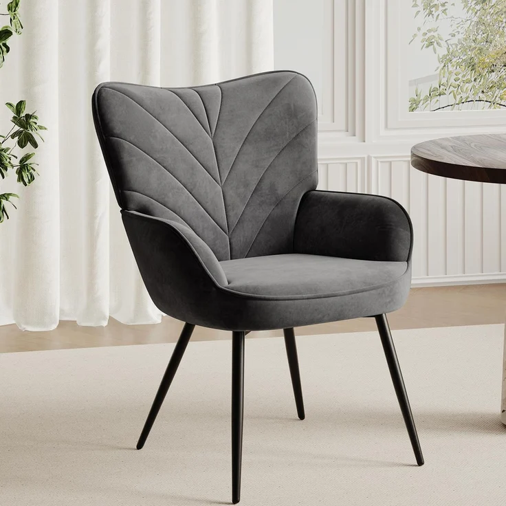 COLAMY Esszimmerstühle mit Armlehnen, Stühle Esszimmer mit Rückenlehne, Polsternder Küchenstühle Gepolstert mit Wingback, Dining Chairs mit Holzbeinen für Esszimmer, Küche, Restaurant, Grau