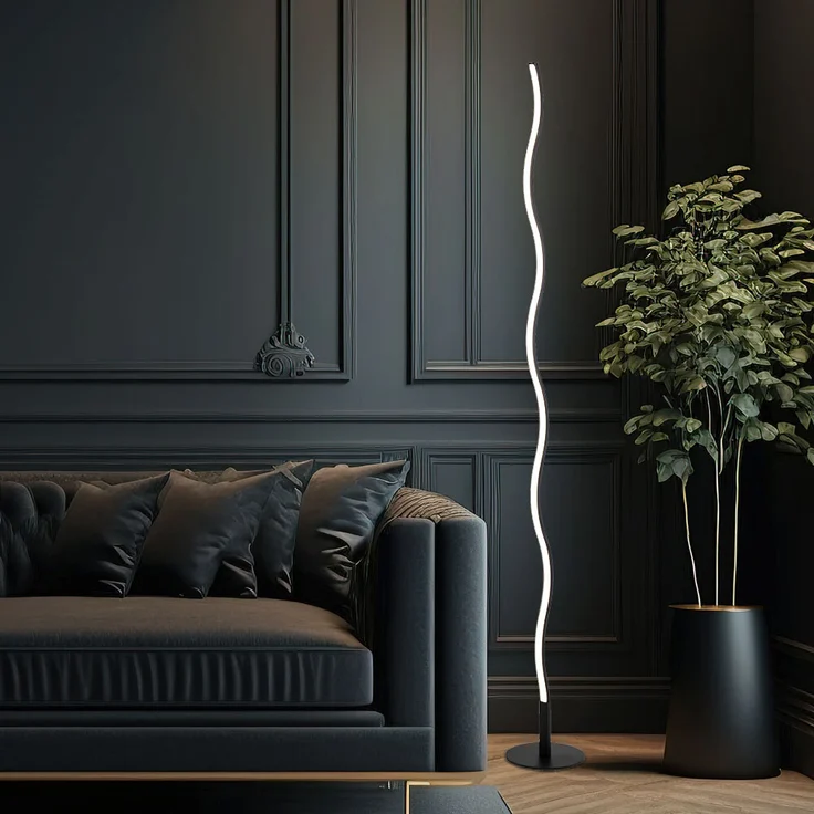 LED Stehleuchte, Wellen Design, schwarz, H 120 cm – Bild 3