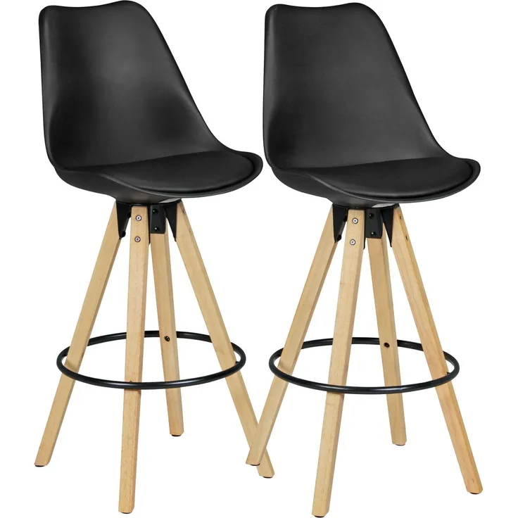 Wohnling 2er Set Barhocker Retro Design Stoff Holz mit Lehne schwarz