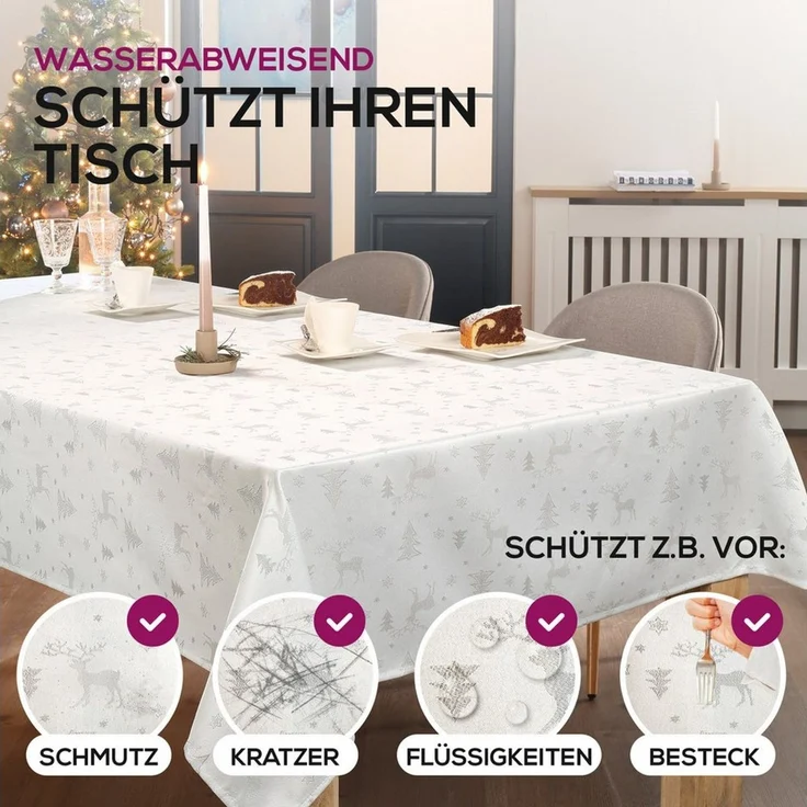 Beautex Tischdecke Lurex Tischdecke Weihnachten, Silber Gold glänzend, Weihnachtstisch (1-tlg) – Bild 3