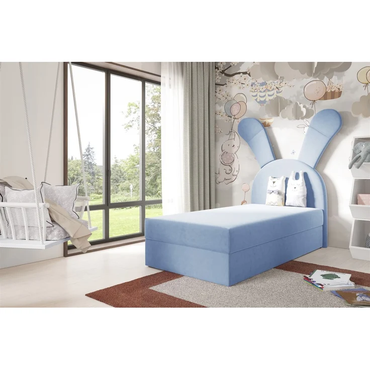 Kinderbett Polsterbett Bett MATILDA 100x200cm in Stoff Magic Velvet Hellblau – Bild 1