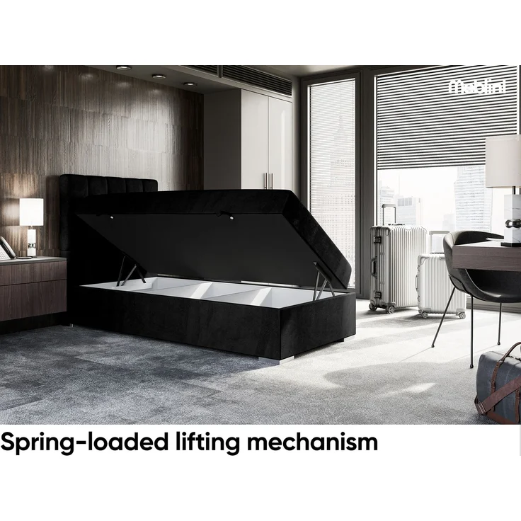 MEBLINI Boxspringbett LUKAS 100x200cm Links - H4/Schwarz Samt - mit Bettkasten - Gepolstert Einzelbett mit Topper & Taschenfederkern-Matratze – Bild 3