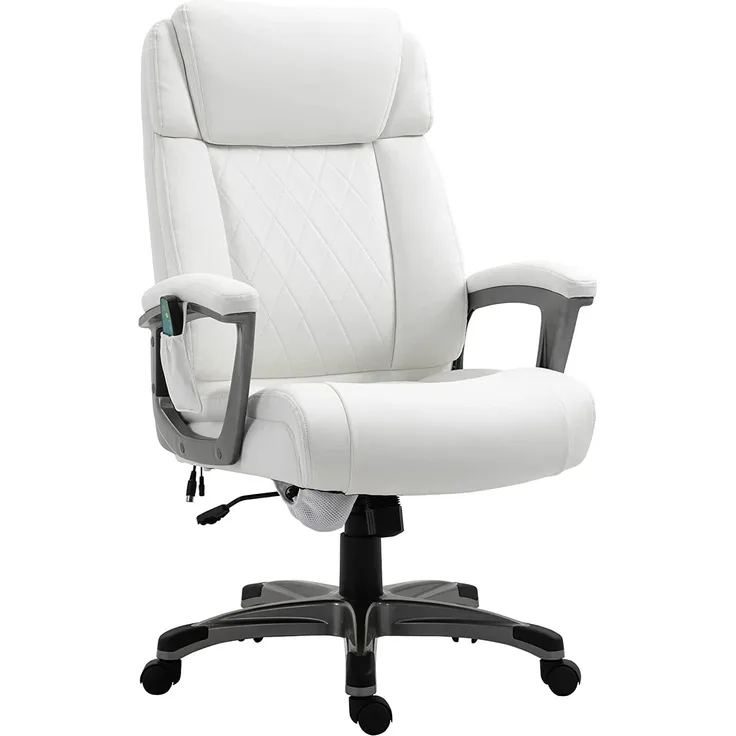 Vinsetto Massage-Bürostuhl 6-Punkt-Massage-Drehstuhl ergonomischer Stuhl Einstellbare aus Kunstleder mit gewölbter Kopfstütze und Armlehne Weiß 70 x 76,5 x 114-124 cm