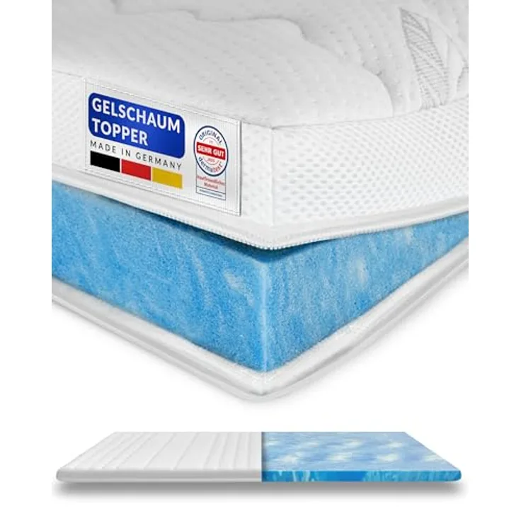 AM Qualitätsmatratzen Premium Plus Gelschaum-Topper 160x190 cm, 8 cm hoch, RG 50, Lyocell-Bezug, Antirutschfunktion, Klimaband, Qualität Made in Germany
