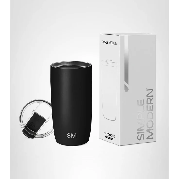 Simple Modern Thermobecher Kaffeebecher to go mit Klappdeckel | Isolierter Edelstahl-Kaffeebecher | Geschenke für Frauen und Männer | Voyager | 470ml | Midnight Black